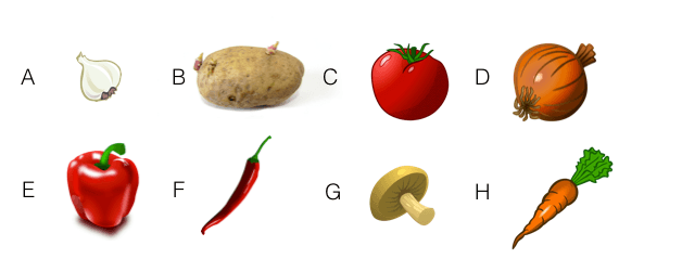 Vegetables vocabulary for KET